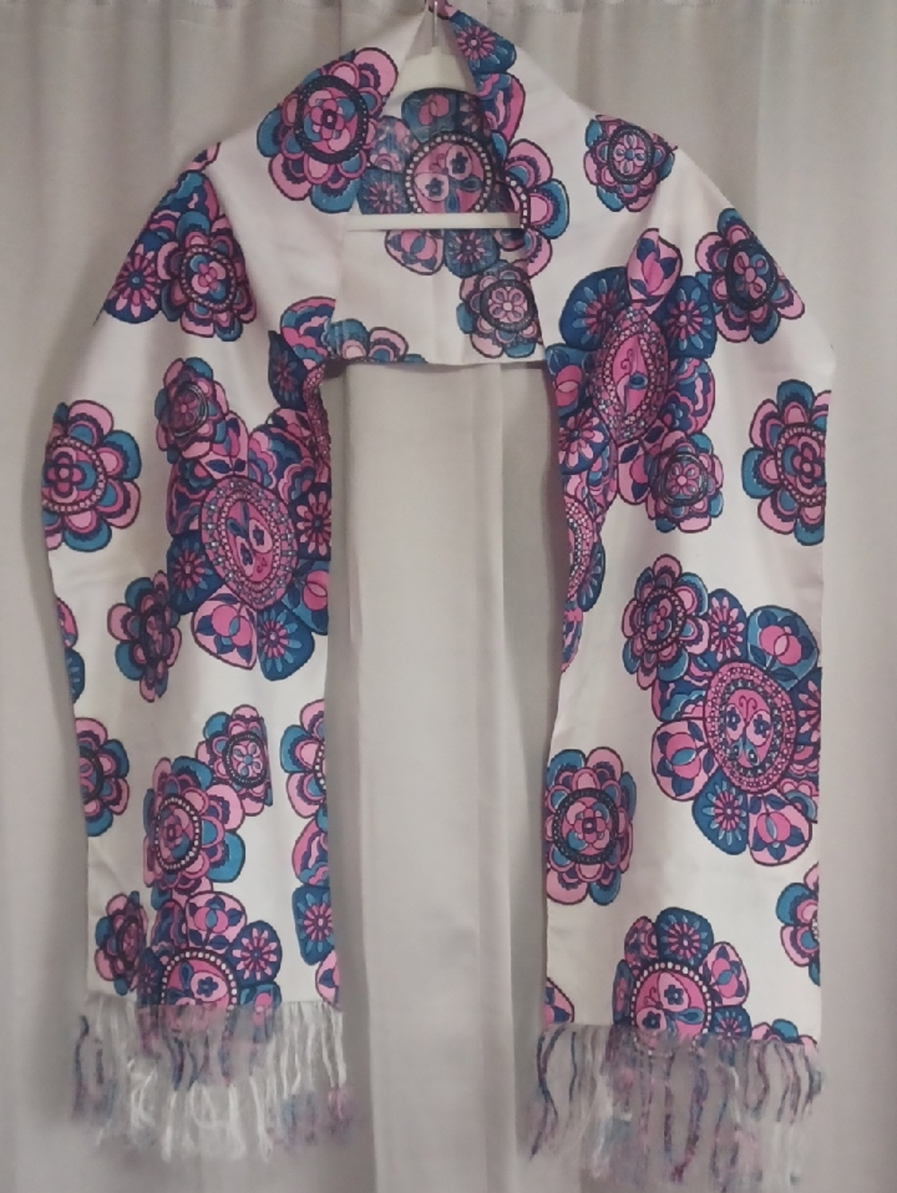 Vintage Thai Silk Scarf Star Of Siam Psychedelic Mod Floral Butterfly 74×12.5